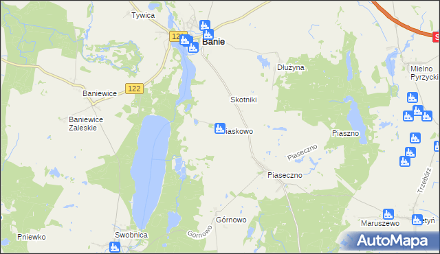 mapa Piaskowo gmina Banie, Piaskowo gmina Banie na mapie Targeo