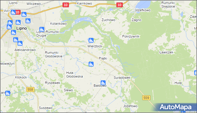 mapa Piątki gmina Lipno, Piątki gmina Lipno na mapie Targeo
