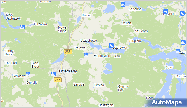mapa Piechowice gmina Dziemiany, Piechowice gmina Dziemiany na mapie Targeo