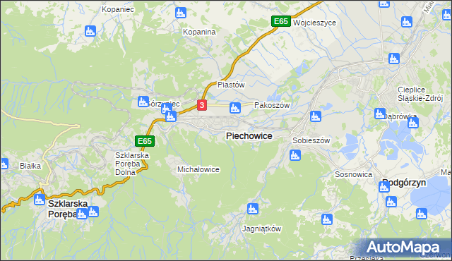 mapa Piechowice powiat jeleniogórski, Piechowice powiat jeleniogórski na mapie Targeo