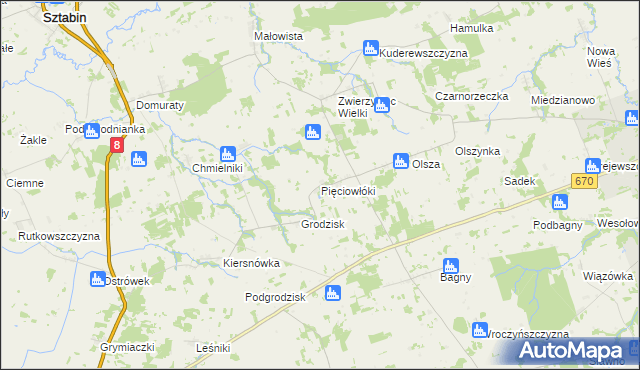 mapa Pięciowłóki, Pięciowłóki na mapie Targeo