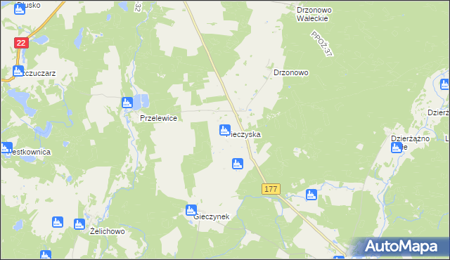 mapa Pieczyska gmina Człopa, Pieczyska gmina Człopa na mapie Targeo