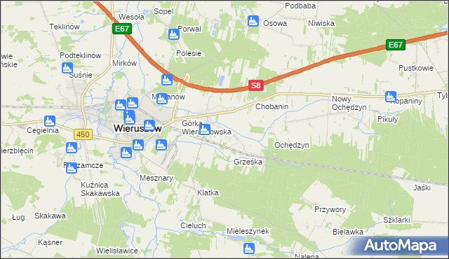 mapa Pieczyska gmina Wieruszów, Pieczyska gmina Wieruszów na mapie Targeo