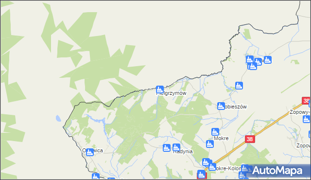 mapa Pielgrzymów gmina Głubczyce, Pielgrzymów gmina Głubczyce na mapie Targeo