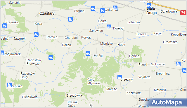 mapa Pieńki gmina Biała, Pieńki gmina Biała na mapie Targeo