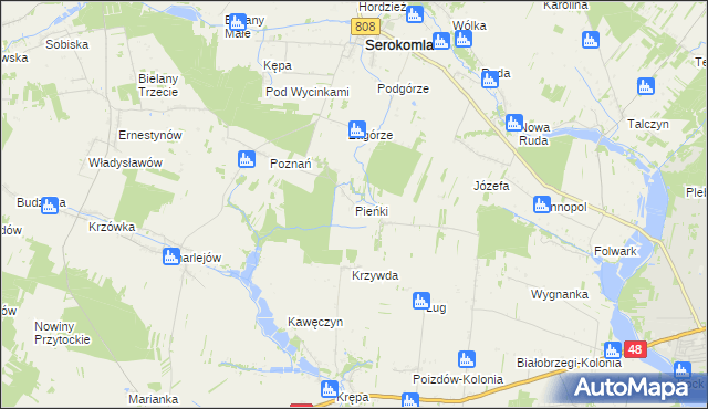 mapa Pieńki gmina Serokomla, Pieńki gmina Serokomla na mapie Targeo