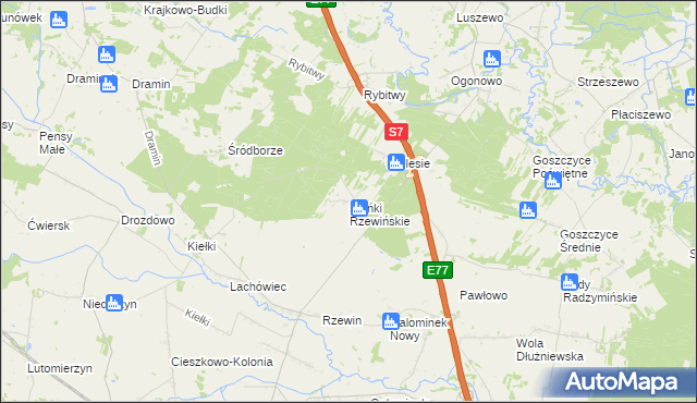 mapa Pieńki Rzewińskie, Pieńki Rzewińskie na mapie Targeo