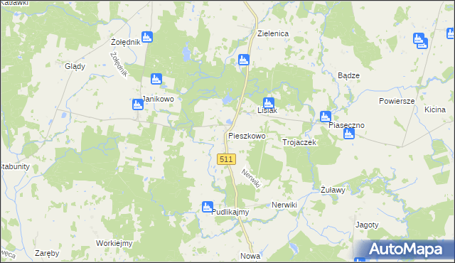mapa Pieszkowo gmina Górowo Iławeckie, Pieszkowo gmina Górowo Iławeckie na mapie Targeo