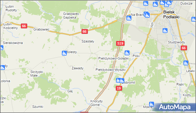 mapa Pietrzykowo-Gołąbki, Pietrzykowo-Gołąbki na mapie Targeo