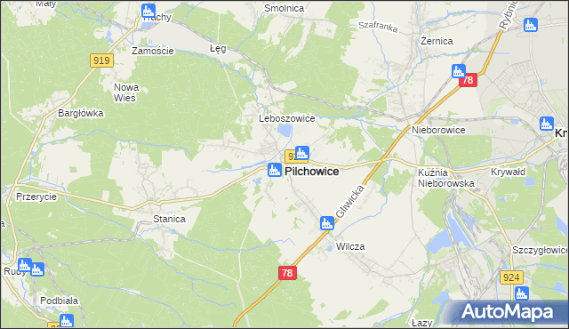 mapa Pilchowice powiat gliwicki, Pilchowice powiat gliwicki na mapie Targeo