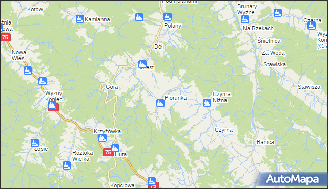 mapa Piorunka, Piorunka na mapie Targeo