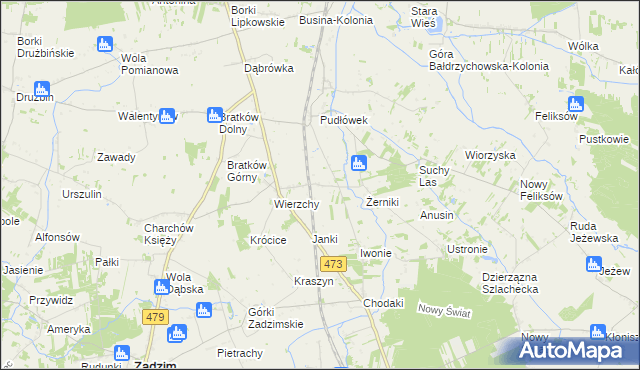 mapa Piotrów gmina Zadzim, Piotrów gmina Zadzim na mapie Targeo