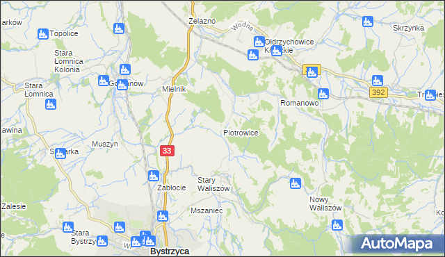 mapa Piotrowice gmina Bystrzyca Kłodzka, Piotrowice gmina Bystrzyca Kłodzka na mapie Targeo
