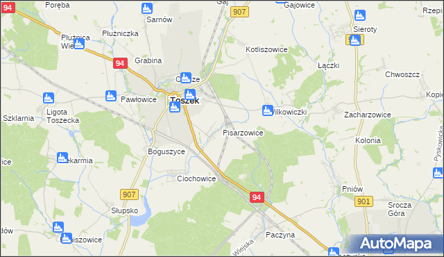 mapa Pisarzowice gmina Toszek, Pisarzowice gmina Toszek na mapie Targeo