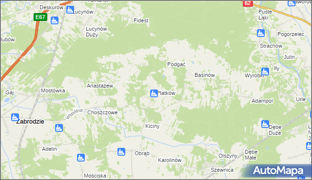 mapa Płatków gmina Zabrodzie, Płatków gmina Zabrodzie na mapie Targeo