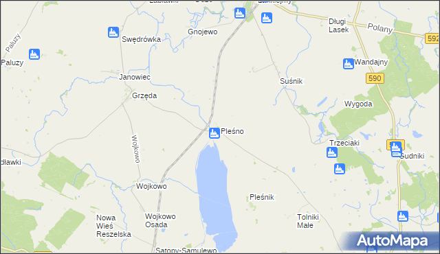 mapa Pleśno gmina Bisztynek, Pleśno gmina Bisztynek na mapie Targeo