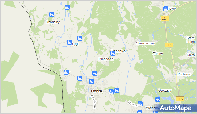 mapa Płochocin gmina Dobra (Szczecińska), Płochocin gmina Dobra (Szczecińska) na mapie Targeo