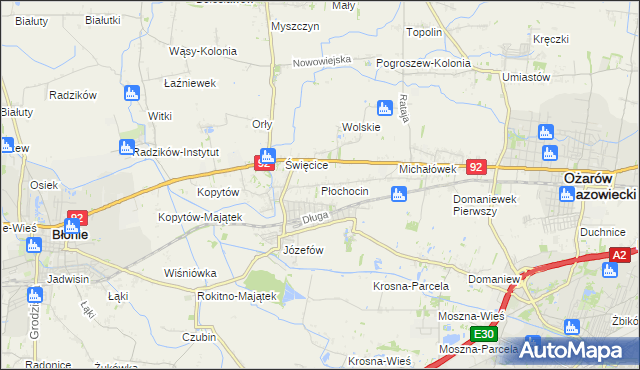 mapa Płochocin gmina Ożarów Mazowiecki, Płochocin gmina Ożarów Mazowiecki na mapie Targeo