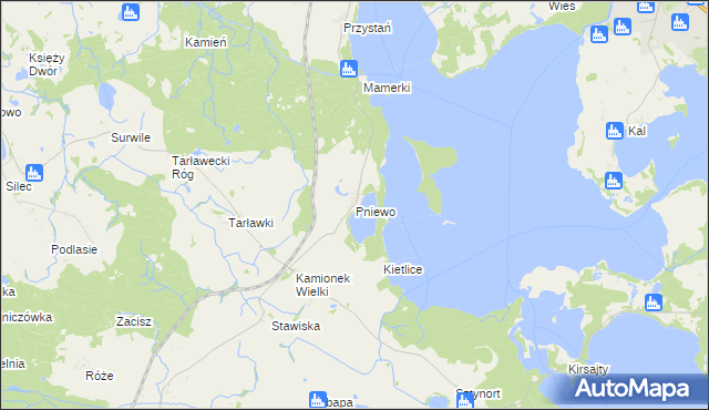 mapa Pniewo gmina Węgorzewo, Pniewo gmina Węgorzewo na mapie Targeo