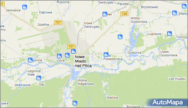 mapa Pobiedna gmina Nowe Miasto nad Pilicą, Pobiedna gmina Nowe Miasto nad Pilicą na mapie Targeo