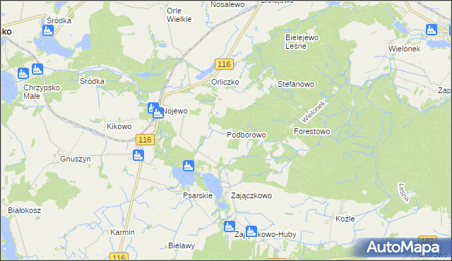 mapa Podborowo gmina Pniewy, Podborowo gmina Pniewy na mapie Targeo