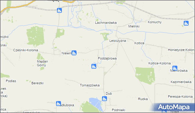 mapa Poddąbrowa gmina Miączyn, Poddąbrowa gmina Miączyn na mapie Targeo
