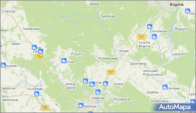 mapa Poddębowiec, Poddębowiec na mapie Targeo