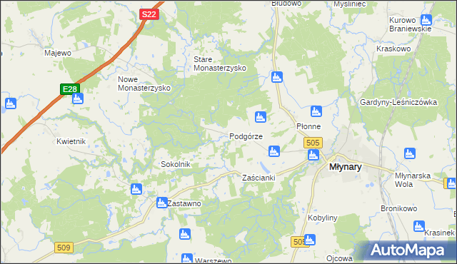 mapa Podgórze gmina Młynary, Podgórze gmina Młynary na mapie Targeo