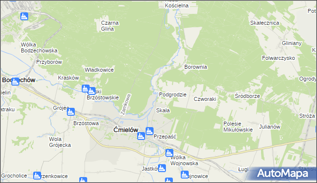 mapa Podgrodzie gmina Ćmielów, Podgrodzie gmina Ćmielów na mapie Targeo