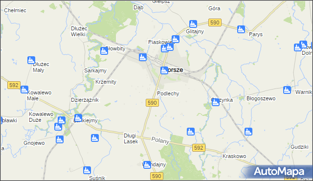 mapa Podlechy gmina Korsze, Podlechy gmina Korsze na mapie Targeo