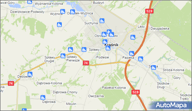 mapa Podlesie gmina Kraśnik, Podlesie gmina Kraśnik na mapie Targeo