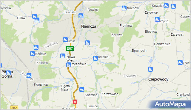 mapa Podlesie gmina Niemcza, Podlesie gmina Niemcza na mapie Targeo