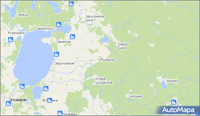 mapa Podleśne gmina Kruklanki, Podleśne gmina Kruklanki na mapie Targeo