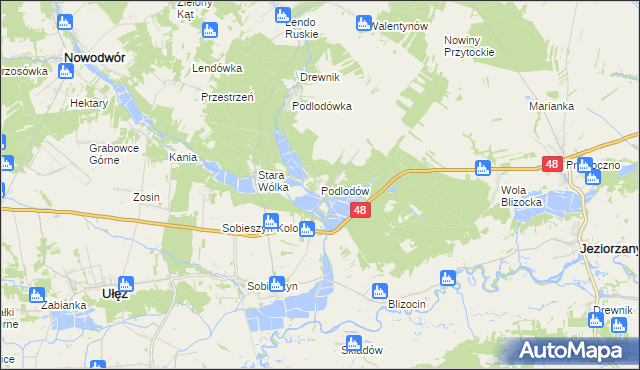 mapa Podlodów gmina Ułęż, Podlodów gmina Ułęż na mapie Targeo