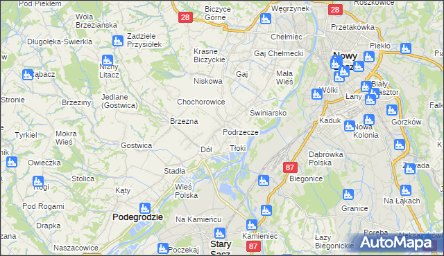 mapa Podrzecze gmina Podegrodzie, Podrzecze gmina Podegrodzie na mapie Targeo