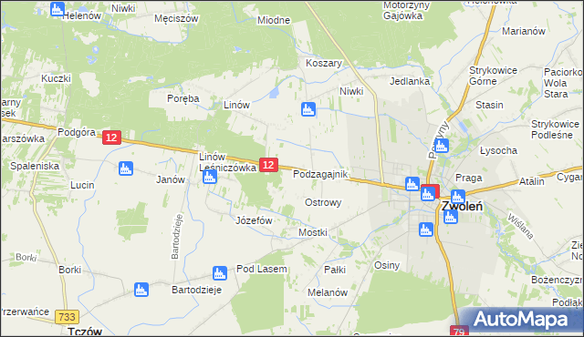 mapa Podzagajnik gmina Zwoleń, Podzagajnik gmina Zwoleń na mapie Targeo