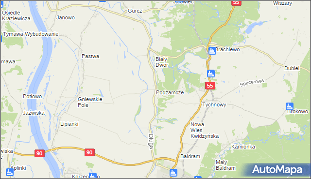 mapa Podzamcze gmina Kwidzyn, Podzamcze gmina Kwidzyn na mapie Targeo