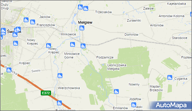 mapa Podzamcze gmina Mełgiew, Podzamcze gmina Mełgiew na mapie Targeo