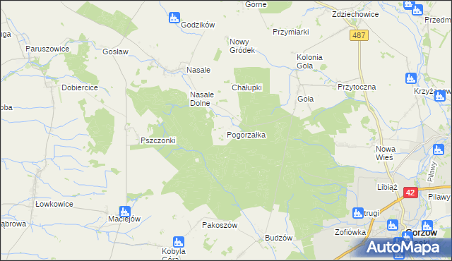 mapa Pogorzałka gmina Byczyna, Pogorzałka gmina Byczyna na mapie Targeo