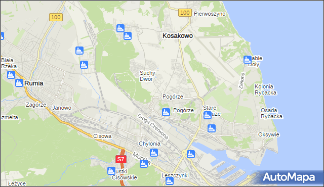 mapa Pogórze gmina Kosakowo, Pogórze gmina Kosakowo na mapie Targeo