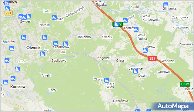 mapa Pogorzel gmina Celestynów, Pogorzel gmina Celestynów na mapie Targeo