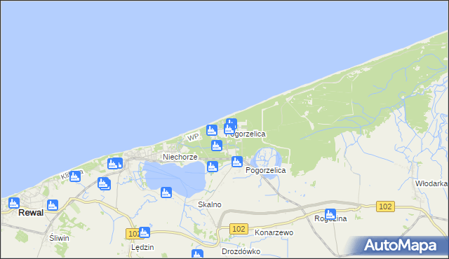 mapa Pogorzelica gmina Rewal, Pogorzelica gmina Rewal na mapie Targeo