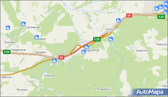 mapa Pogorzelice, Pogorzelice na mapie Targeo