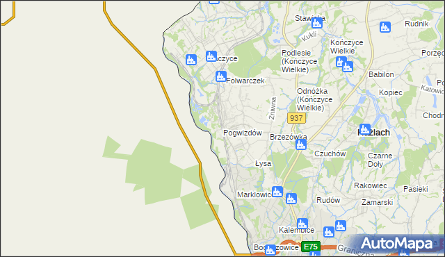 mapa Pogwizdów gmina Hażlach, Pogwizdów gmina Hażlach na mapie Targeo