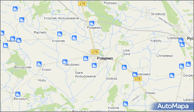 mapa Połajewo powiat czarnkowsko-trzcianecki, Połajewo powiat czarnkowsko-trzcianecki na mapie Targeo