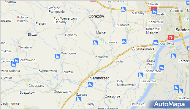 mapa Polanów gmina Samborzec, Polanów gmina Samborzec na mapie Targeo