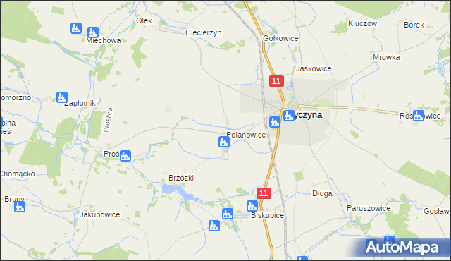 mapa Polanowice gmina Byczyna, Polanowice gmina Byczyna na mapie Targeo