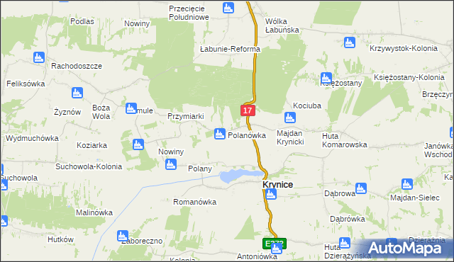 mapa Polanówka gmina Krynice, Polanówka gmina Krynice na mapie Targeo