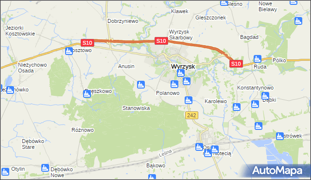 mapa Polanowo gmina Wyrzysk, Polanowo gmina Wyrzysk na mapie Targeo