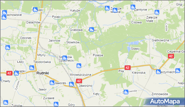 mapa Polesie gmina Rudniki, Polesie gmina Rudniki na mapie Targeo